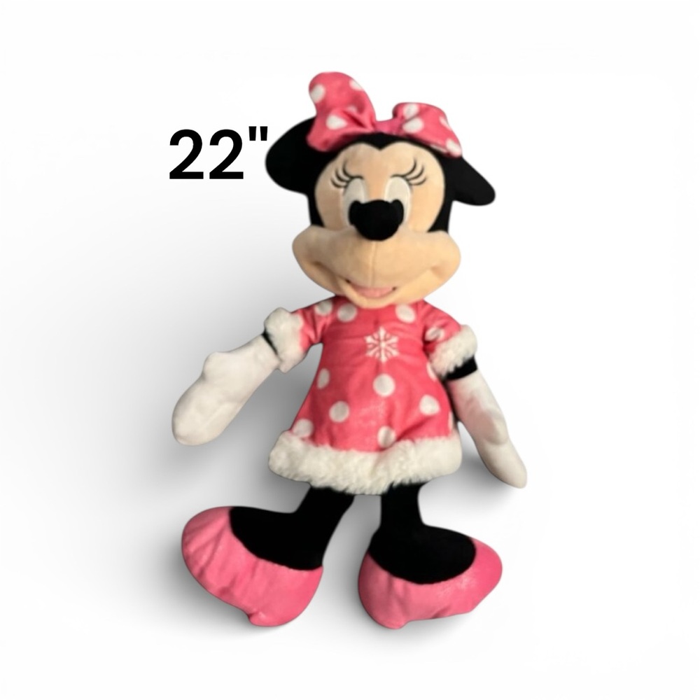 DISNEY Plush Minnie Mouse 22" Pink Dress Bow and Shoes She Sits